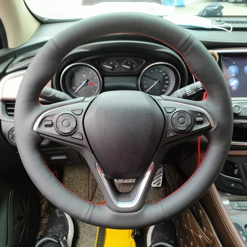 

Custom Hand-stitched Black Anti-slip Breathable Microfiber Leather Steering Wheel Cover For Buick Envision 2014 2015 2016 2017