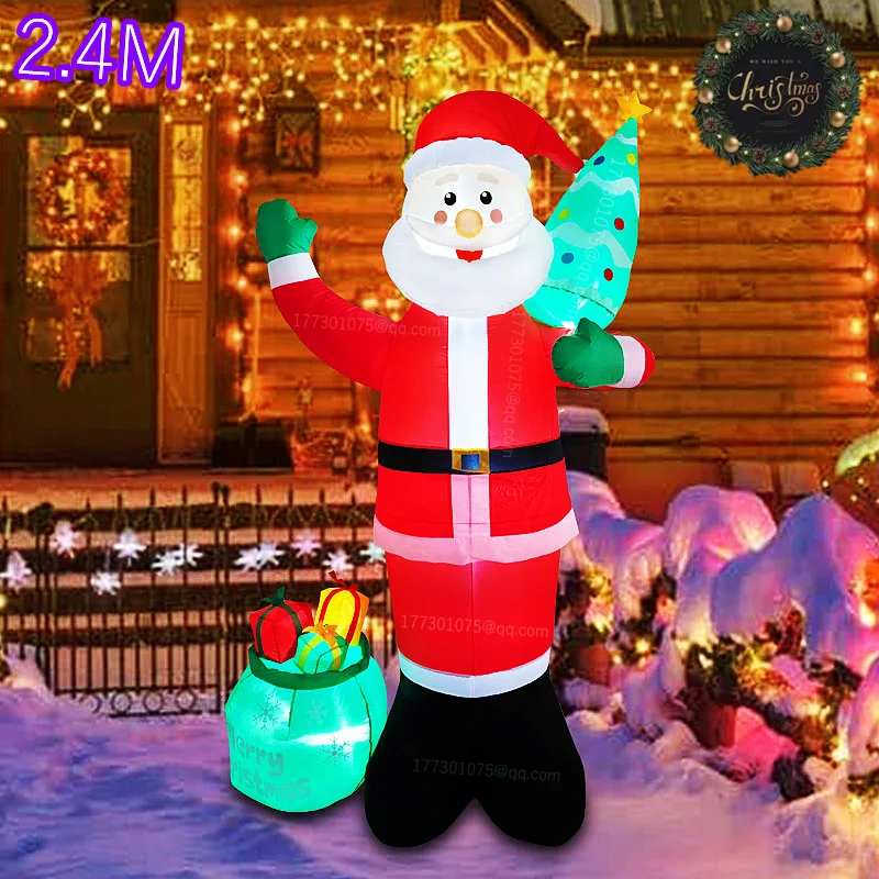 Papá Noel inflable de Navidad con sombrero de Navidad, luz LED integrada, adecuada para interiores, exteriores, césped, jardín, decoración de fiesta