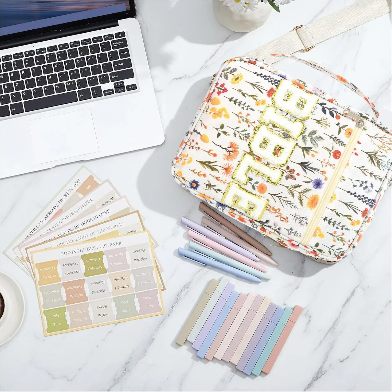 กระเป๋าเก็บหนังสือกันฝุ่นลายดอกไม้ ความจุขนาดใหญ่ กระเป๋าเรียนลายดอกไม้ กระเป๋าเก็บเครื่องเขียนสวยงาม สำหรับจัดระเบียบอุปกรณ์สำนักงาน