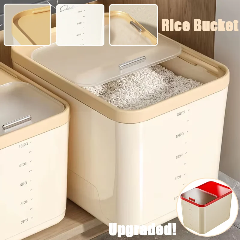 

5/10/15KG Food Grade Sealed Slide-Out Rice Storage Container Dispenser Insect Moisture Proof for Kitchen Grain PetFood Organizer