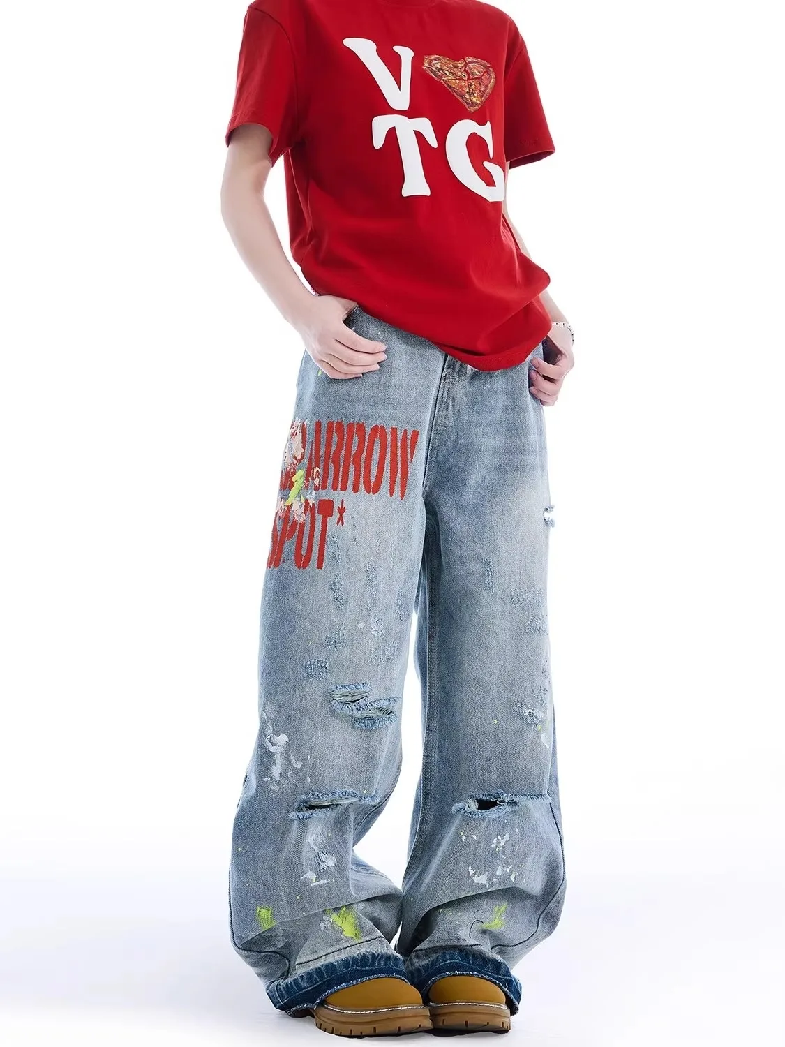

Women's Blue Tear Graffiti Jeans Y2K Cargo Baggy American Street Clothing Harajuku High Waist Vintage Jeans Pants Clothing 2025