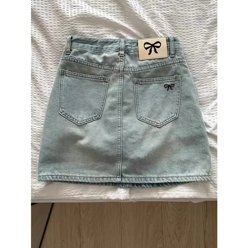 Damska spódnica jeansowa w stylu amerykańskim Vintage Summer 2025 New Plus Size Slimming A- Line Mini Dress Hiding Belly Minimalist Design