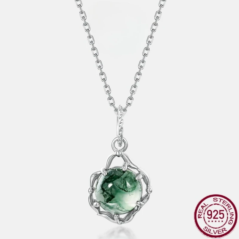 

Новое серебро S925, водная трава, агат, зеленый мох, камень, европейское и американское ретро, элегантное темпераментное свадебное украшение