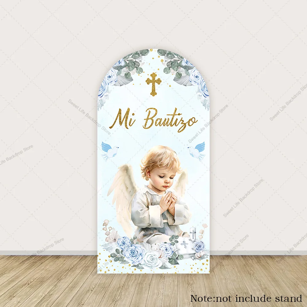 Girl Boy Baptism Arch Backdrop Cover Flower Gold Cross Kids First Holy Communion Party Christening Decor Background view 2