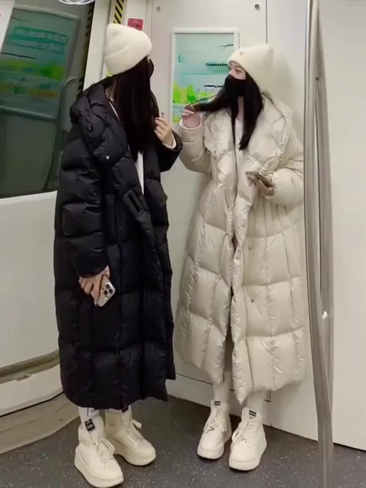 Abrigo de invierno blanco Du down Puffer Jaet para mujer, abrigo largo de moda con capucha para ir al trabajo, novedad de 2024