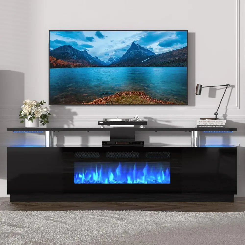 

70'' Fireplace TV Stand, Center w/36'' Firplace & Storage Cabinet, Electric Fireplace Heater with LED Light and 12 Flame Colors