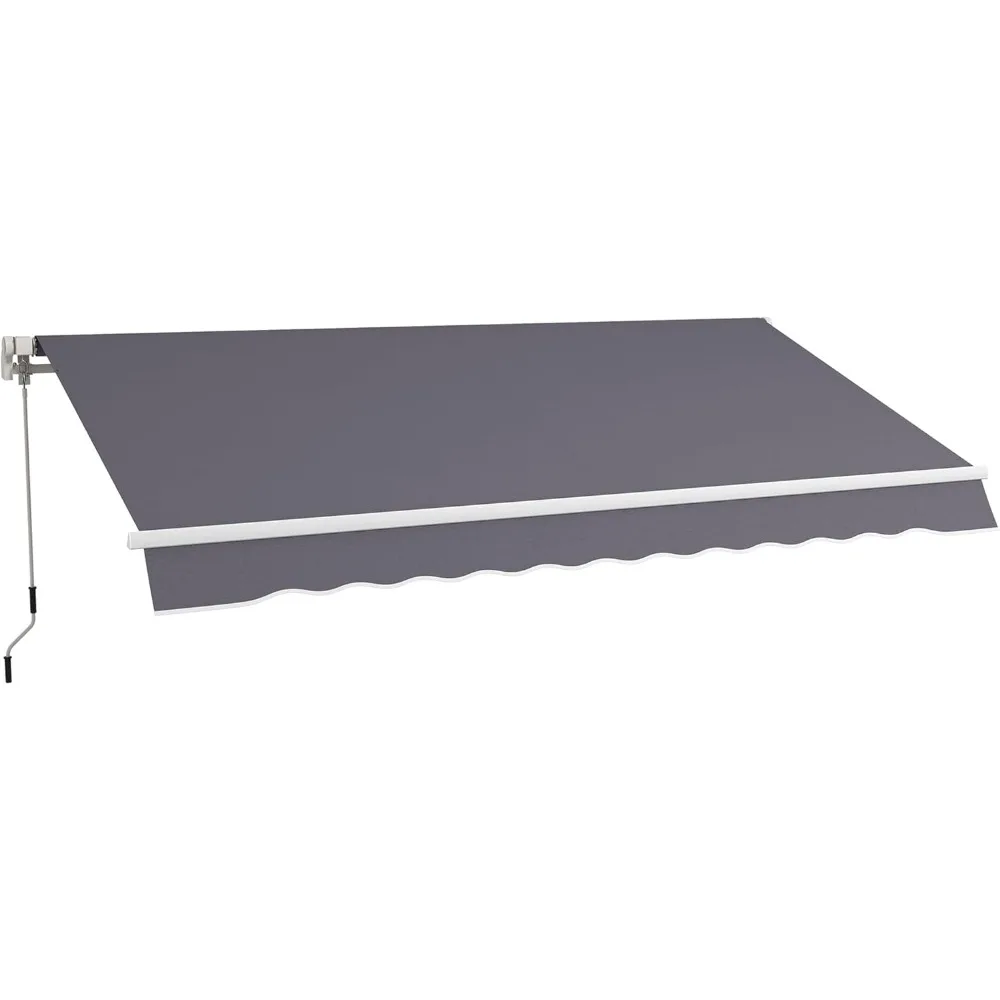 

12' x 10' Retractable Awning Patio Awnings Sun Shade Shelter with Manual Crank Handle, 280g/m² UV & Water-Resistant Fabric and