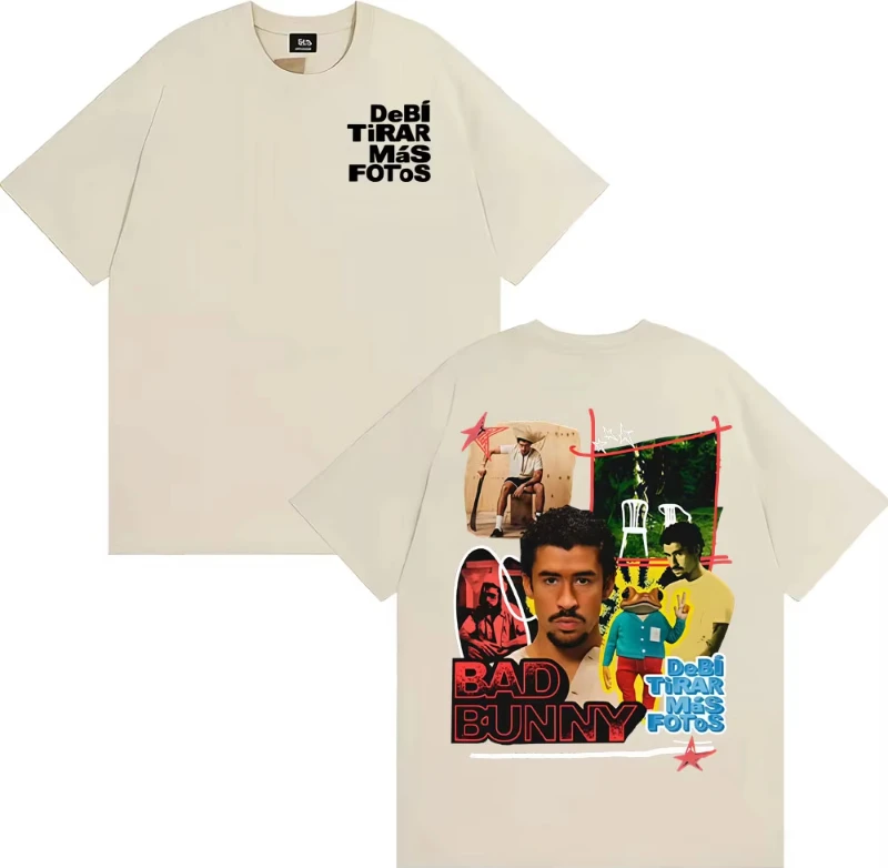 Rapper Bad Bunny Debi Tirar Mas Fotos DTMF Album T-Shirts Herren Damen Mode Retro Kurzarm T-Shirt Baumwolle Lockeres T-Shirt