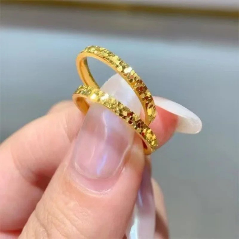 2025 new Korean version simple crushed ice ring with gold water ripple pattern, handmade hammer texture, cool trend accessory