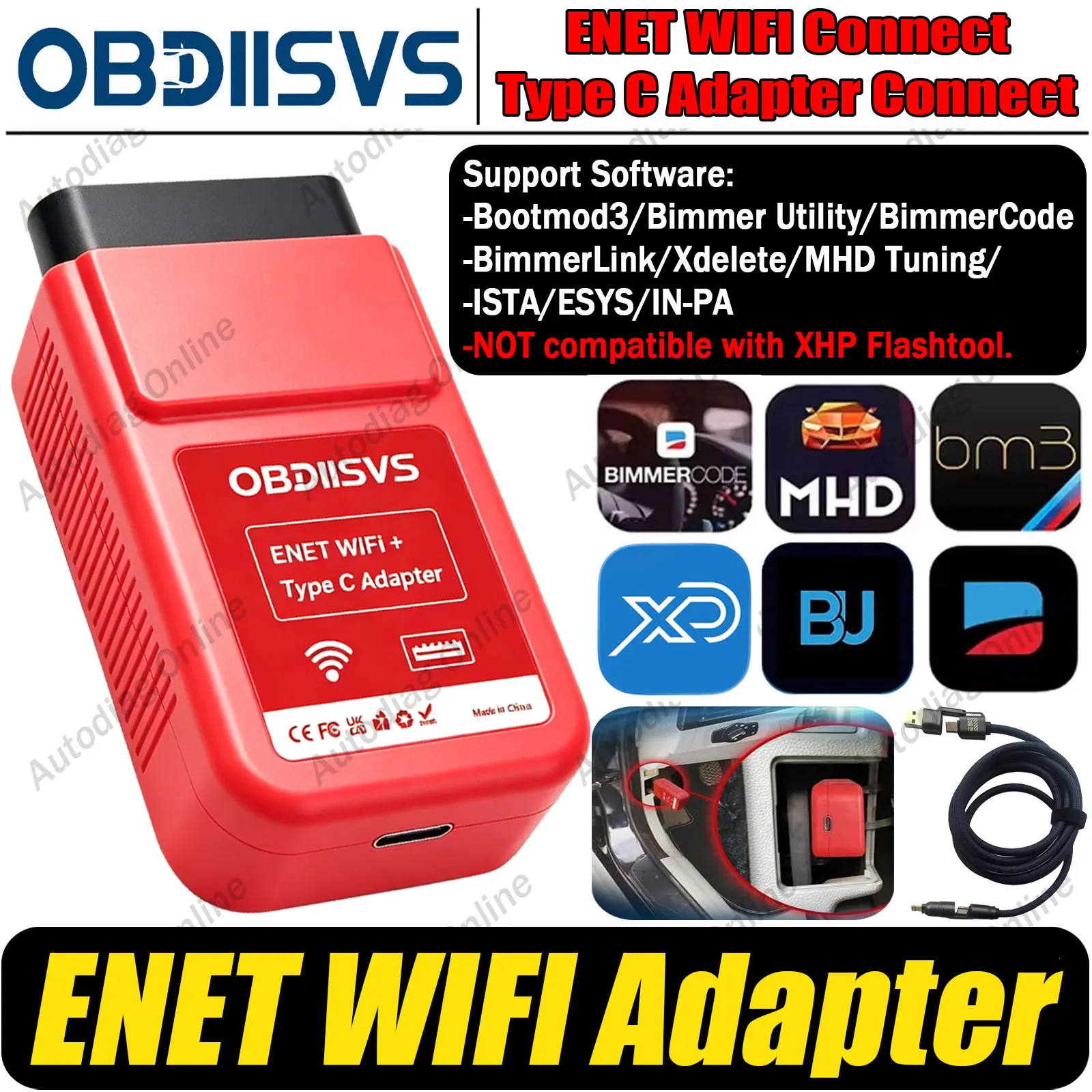 ENET WiFi Adapter For F/G/I Series Diagnostic DTC Code ECU programming Tool Support MHD/BimmerCode/BimmerLink/MG Flash/Xdelete