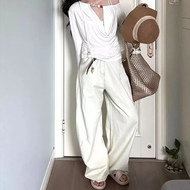 

Spicy Girl Swinging Collar Long Sleeve T-shirt Women's Design Feel Beaded Autumn 2025 Slimming New Hoodie Show Thin Top