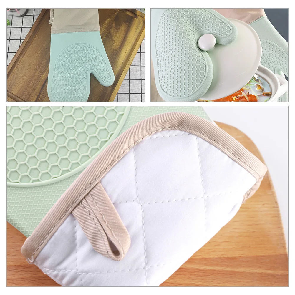

Silicone Cotton Gloves Heat Resistant Oven Mitts For Baking Cooking Grilling Non-Slip Insulated Kitchen Glove Anti-Scald