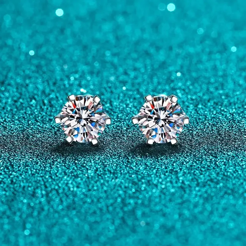 18K gold earrings 30 minutes 50 minutes 1 carat 2 carats screw six claw moissanite earrings plated PT950 platinum