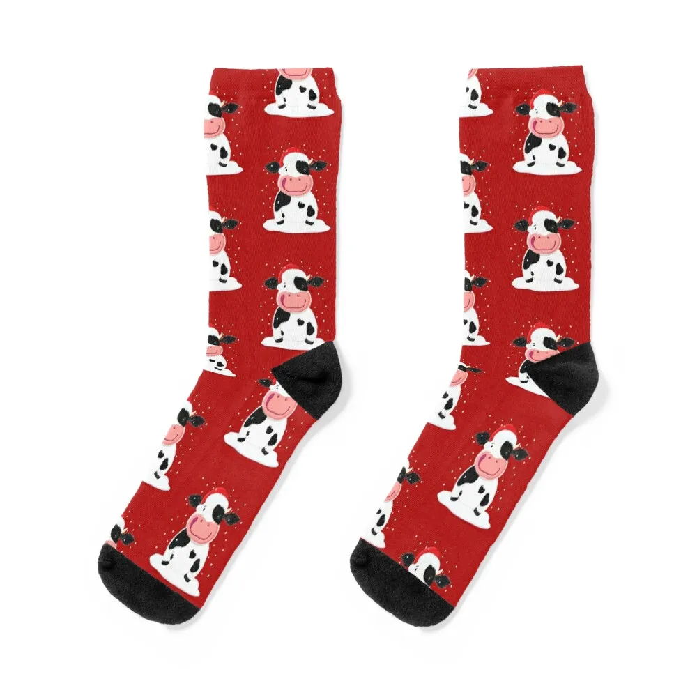Happy Holstein Cow In The Christmas Snow Socks cartoon custom sports valentine gift ideas Running Socks Men's Women's