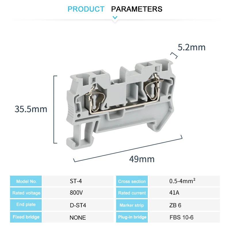 10Pcs ST4 Spring Connection Terminals 4 mm² 12AWG Wiring Return Pull Plug Wire Electrical Connector Din Rail Terminal Block ST 4