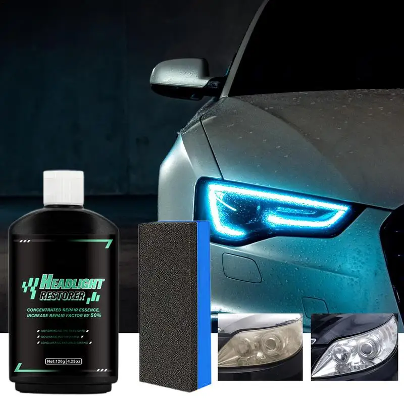 Car Headlight Repair Cream 120g Headlight Instant Renewal Cleaner Restorer With Sponge Auto Headlight Repair Polish Cleaner