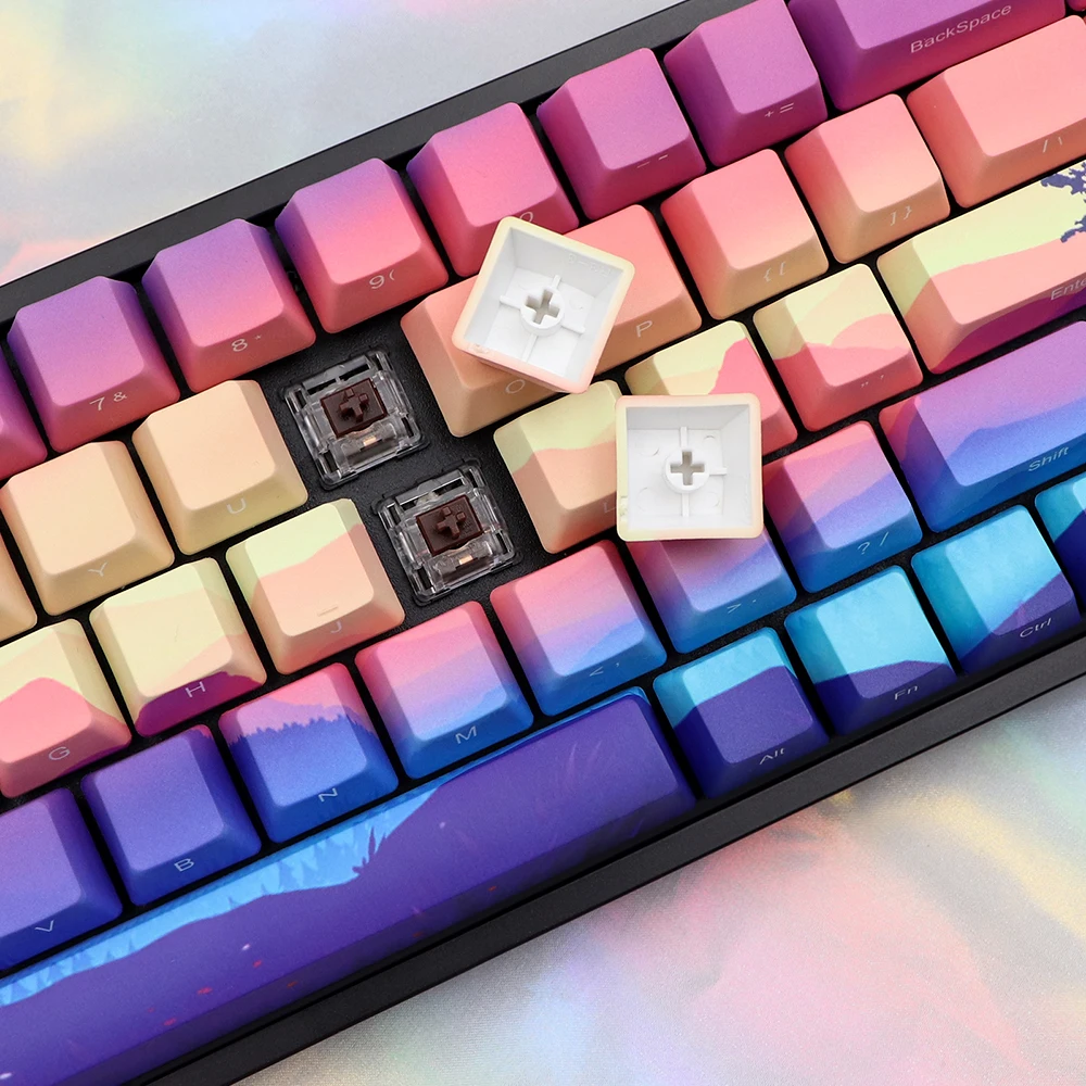 Purple Environmental Keycaps Keycaps OEM Height PBT Five-Sided Sublimation Adaptation 61/64/87/104 Mechanical Keyboard