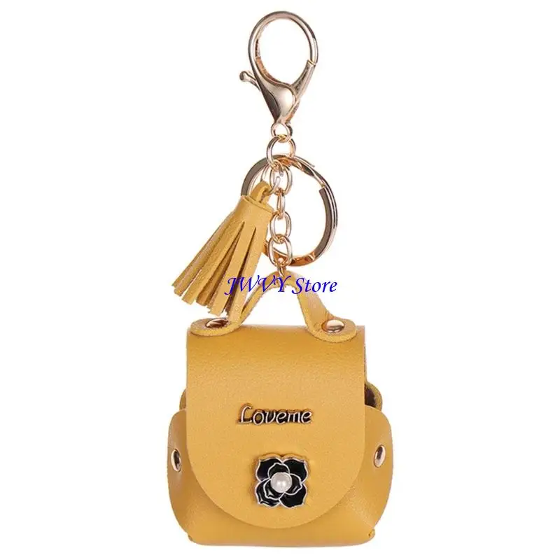 573A Multipurpose Faux Leather Wireless Earbud Case Box Organsier Bag Holder Hanging Keyring Attachment