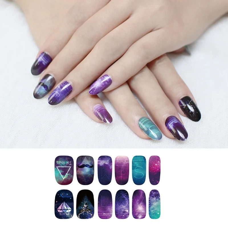 6 fogli adesivi per smalto vibrante con avvolgimento completo, decalcomanie per unghie autoadesive per adesivi per nail art di design per manicure