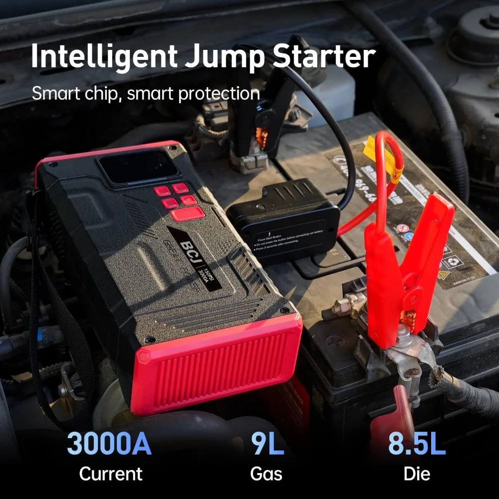 BCJ Car Jump Starter with Air Compressor, Battery Jump Starter Portable 3000A Peak 150PSI Digital Tire Inflator, Car Battery Cha