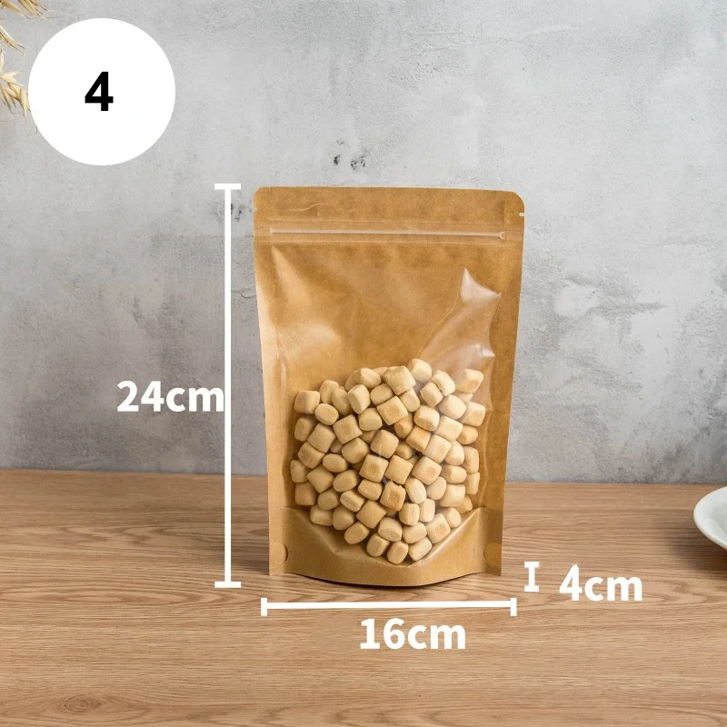 StoBag 100pcs Transparent Kraft Paper Food Packaging Ziplock Bag Stand Up Sealed for Candy Snack Coffee Beans Nuts Storage Pouch