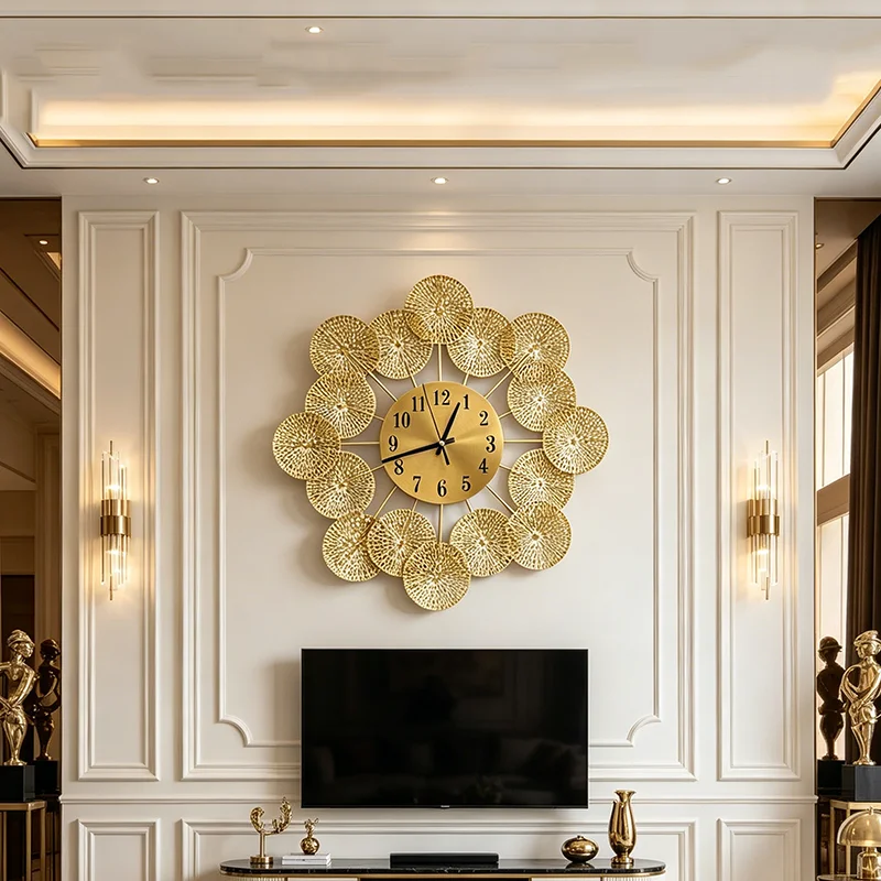 Light Luxury Lotus Leaf Hanging Wall Clock Nordic Silent Living Room Clock Creative Wall Decoration Clock Hanging Decor Ornament