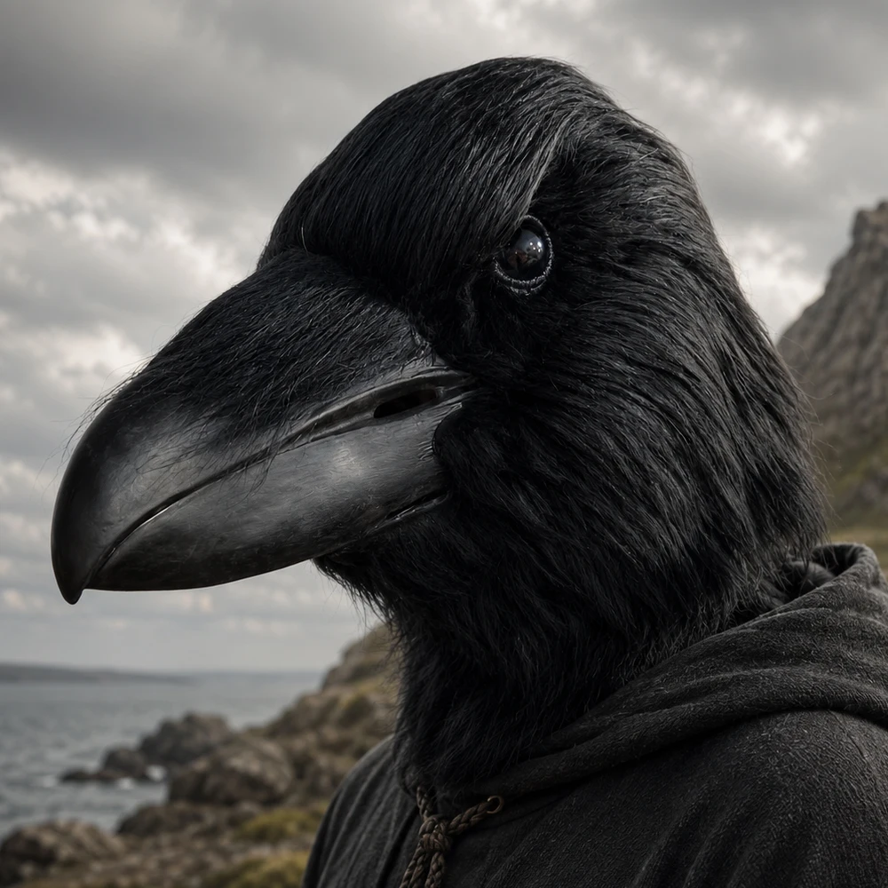 Black Raven Head Mask Realistic Full Head Latex Animal Costume for Halloween Carnival Cosplay