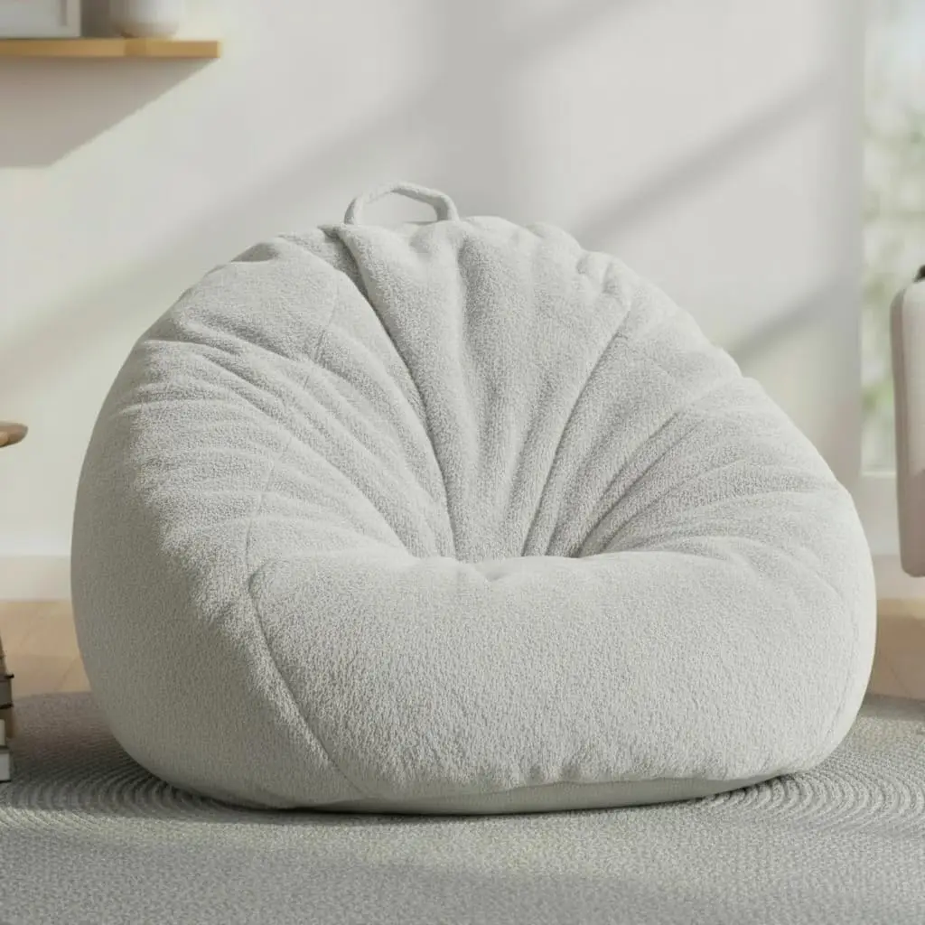 

Faux Fur Bean Bag Chair Cover Only Soft Washable Zippered Non Slip Handle Grey Living Room Adult Storage