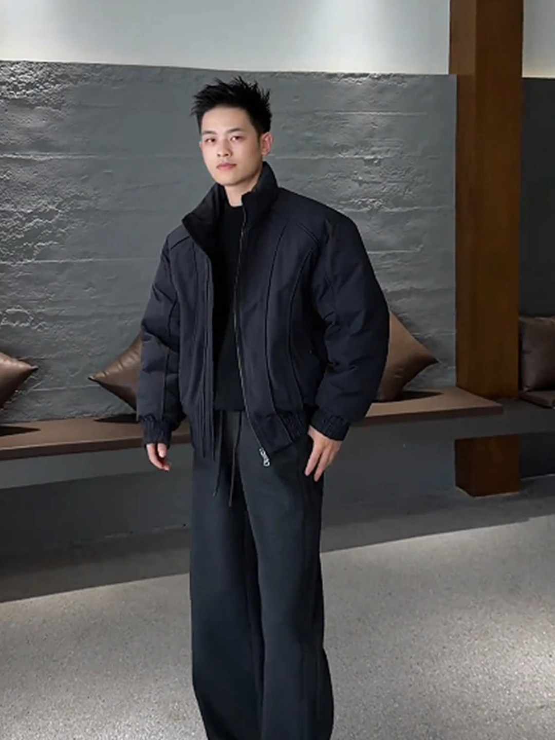 American Style Cotton Jacket Men's Short Bomber Thickened Stand Collar Patchwork Winter Outerwear CleanFit Casual  Color