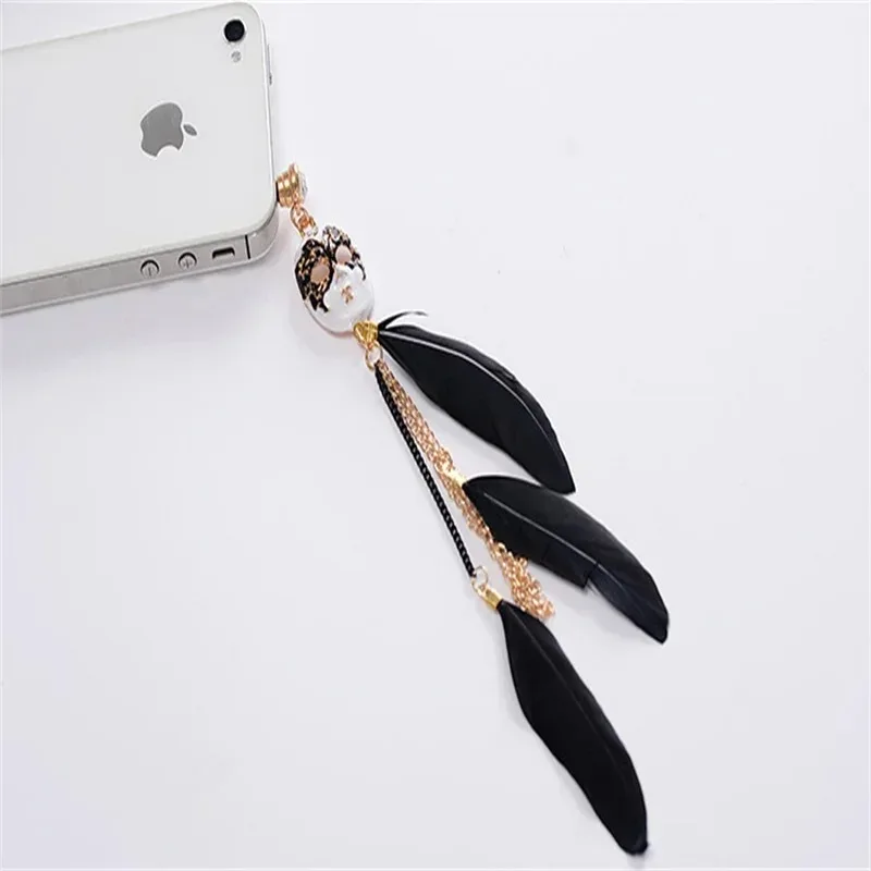 

Fashion Retro Baroque Mask Facebook Feather Pendant Chain Anti-dust 3.5mm Universal Mobile Phone Earphone Dust Plug For Samsung