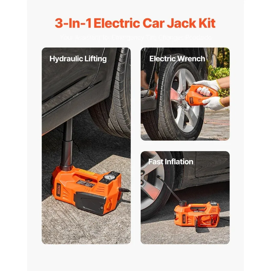 

Electric Car Jack 5 Tons 11000 lbs with Built-In Inflator 12V Tire Change Kit for Sedan SUV Truck Includes Electric Impact Wren