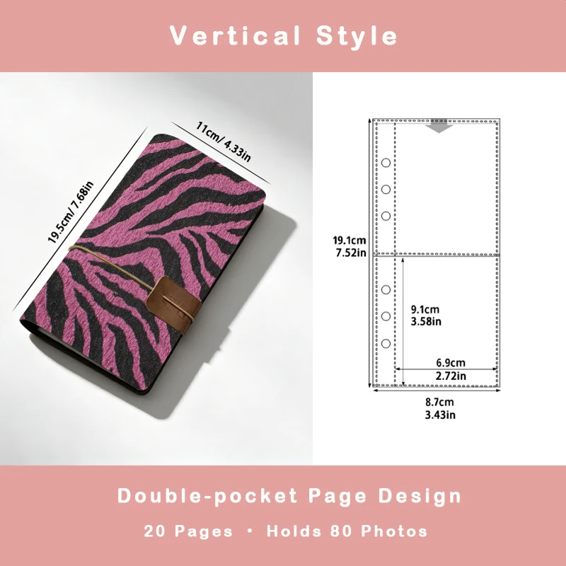 Zebra Stripes Photo Album 20 Pages Holds 80 Photos Portable Travel Memory Book Mini Instant Camera Picture Organizer For Girls G