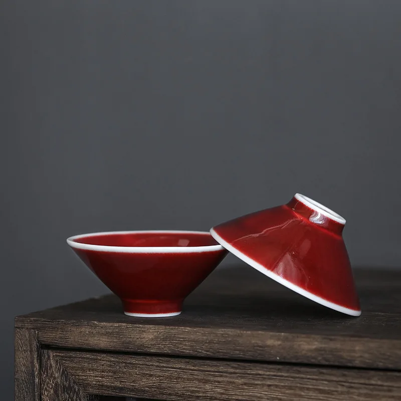 Jingdezhen Lang Black Tea Cup Handmade Bucket Cup Yunhuatang Red Glaze  Each Is Different Orphan Master