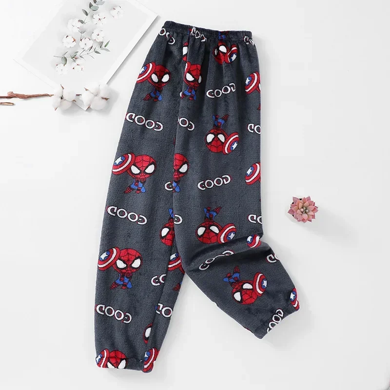 Hot Spiderman Children's Pajama Pants Coral Fleece Girls' Baggy Home Pants Baby Pyjamas Plus Thick Thermal Boys' Flannel Pants