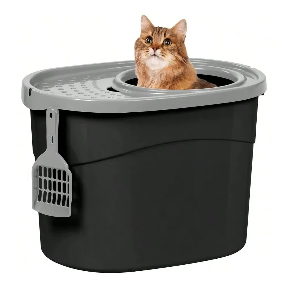 

Лоток для кошачьего туалета Cat Litter Box, аксессуары для кошек, США, большой лоток с верхним входом, крышкой для сбора наполнителя и совком, защита от собак, закрытый.