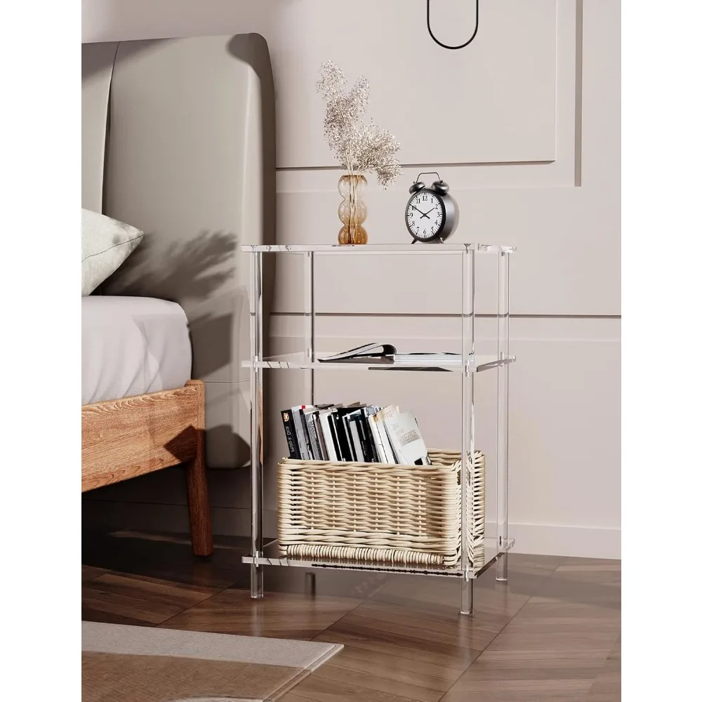 

Side Table Clear 3-Tier End Table for Living Room, Office, Hallway, Bedroom Small Bedside Table