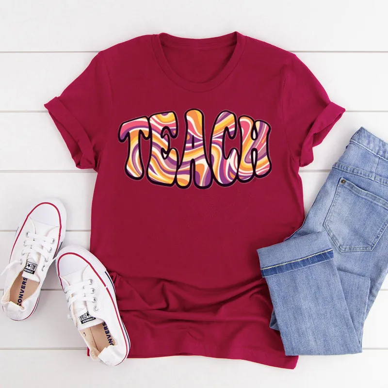 Retro Teacher Tee, First Day Of School Kindergarten Elementary Teacher Hippie Vintage Gift For Teacher Hers 100% cotton Unisex