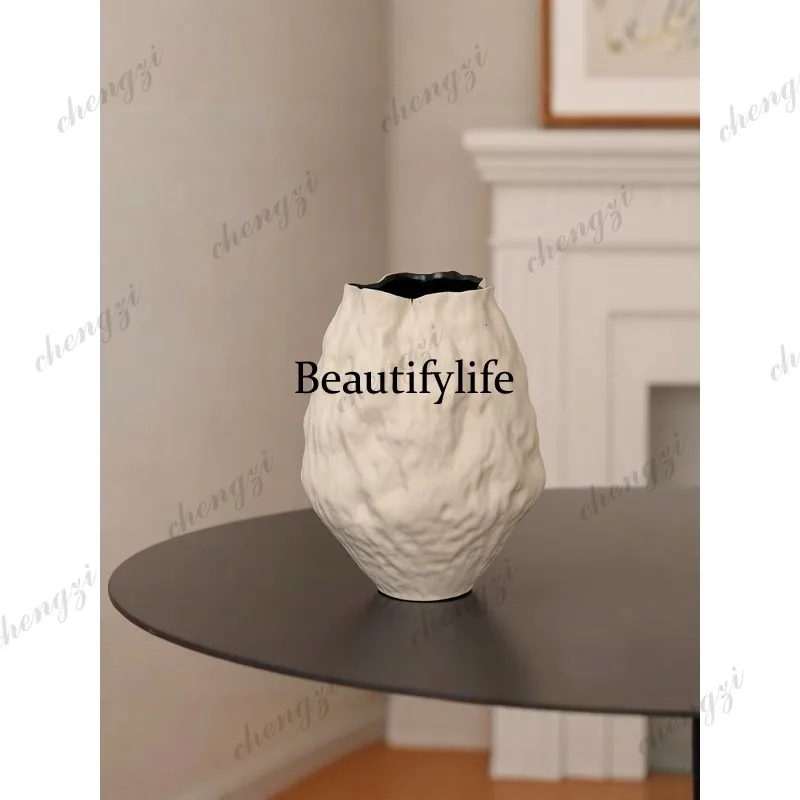 Wabi-sabi style handmade coarse pottery medieval style ceramic vase for homestay, living room flower vessel ornament