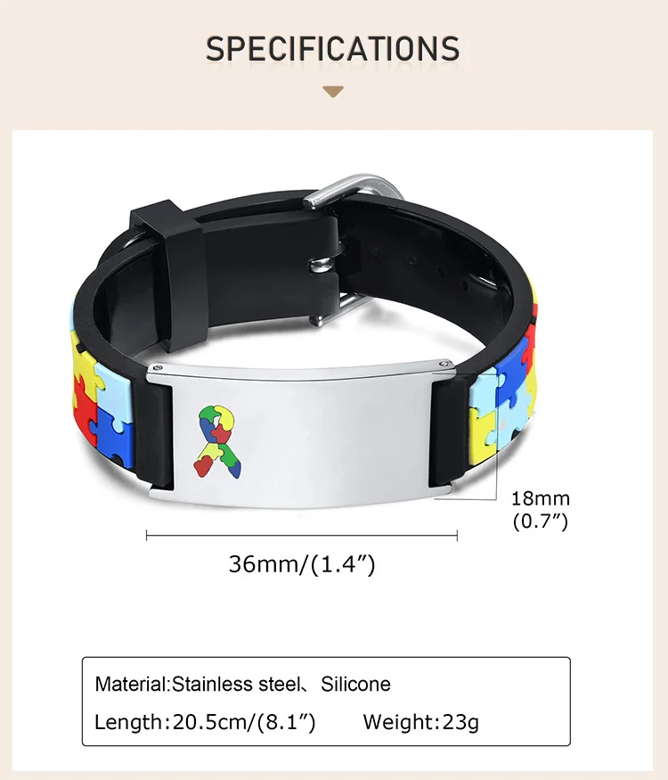 Personalisiertes Autismus-Asperger-Armband für kleine Jungen und Mädchen, graviertes medizinisches Alarm-ID, verstellbares Silikonarmband, graviertes Geschenk – Detail 3