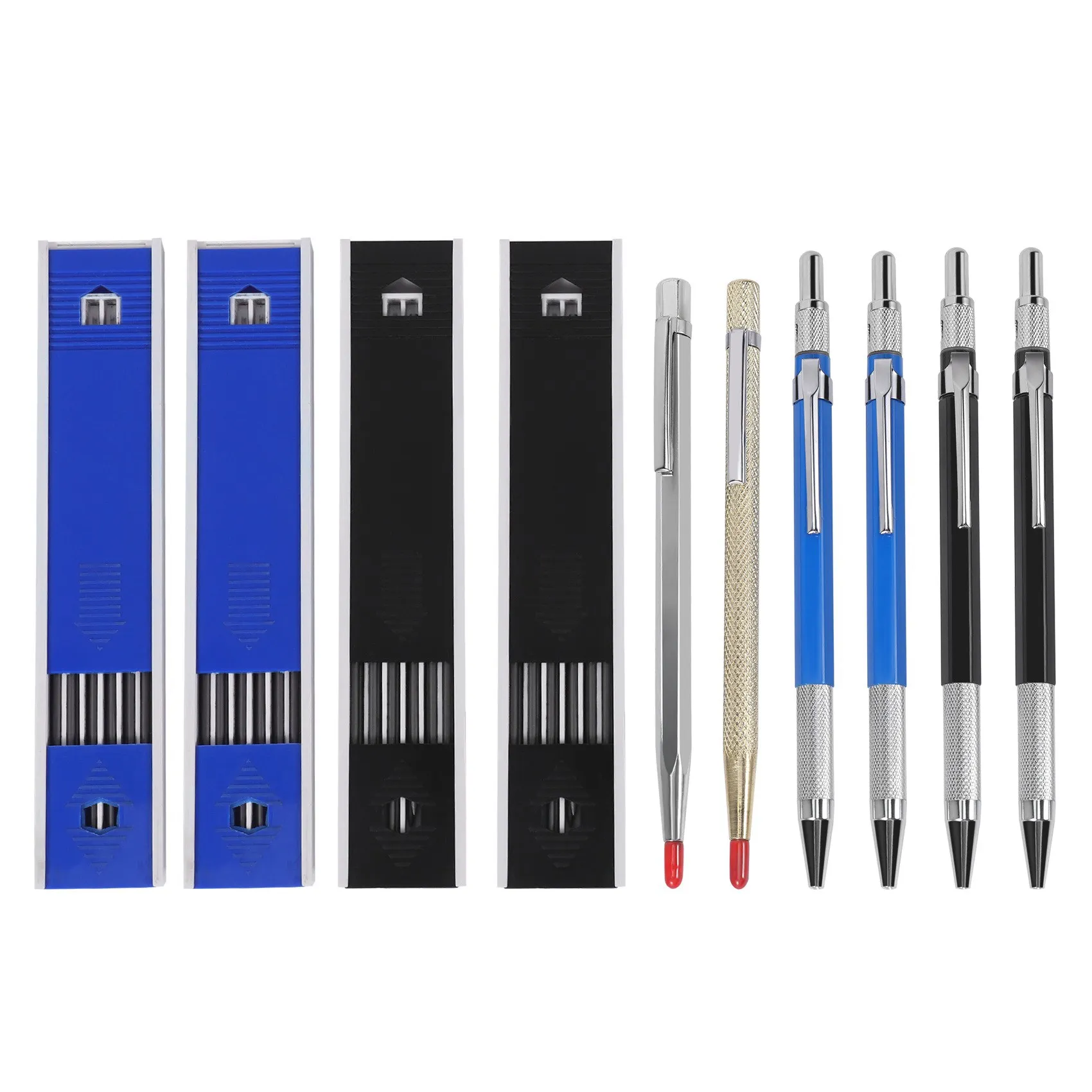 4 Piece 2 mm Carpenter Pencils with Marker Refills and Tungsten Carbide Tip Scriber Engraved Pen for Wood Ceramics Metal