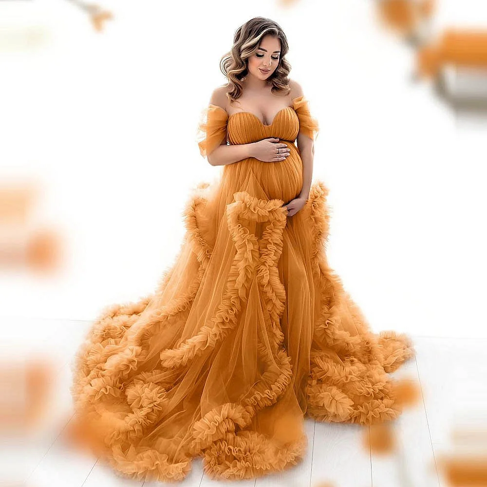 Mermaid Maternity Dress For Babyshows Off The Shoulder Ruffles Bottom Pregnant Woman Gown Maternity Robe For PhotoShoots