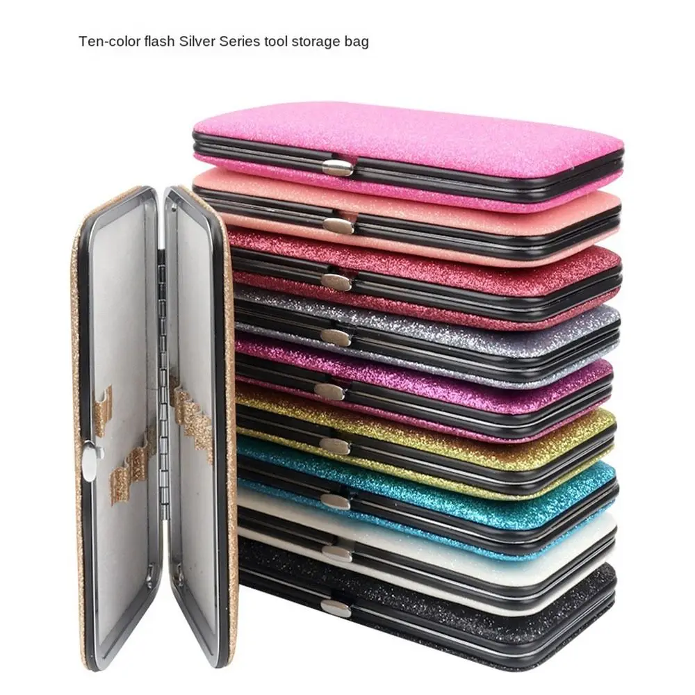 Shiny Eyelash Extension Tweezers Box PVC Professional Seven Slots Tweezers Storage Box 10 Colors Protective Eyelash Tweezer Bag