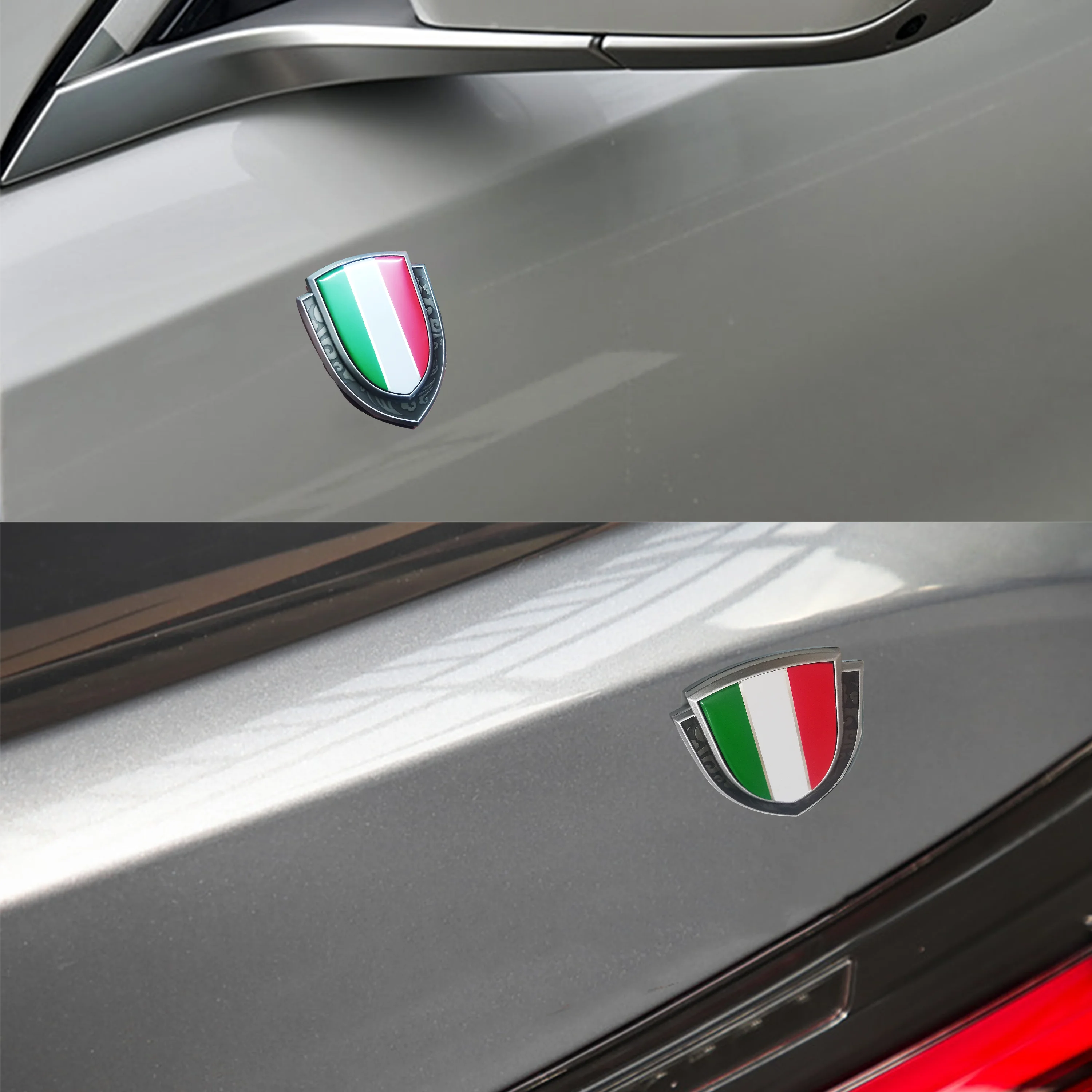 3D Metal Italian Flag Car Emblem The shield - shaped tricolore Edition for decorating the car trunk fenders doors with stickers