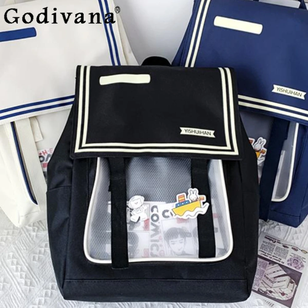 

Large Capacity JK Uniform Shoulder Bag Women Itabag SchoolBags Transparent Bolso Japanese Students Navy Wind Black Backpack