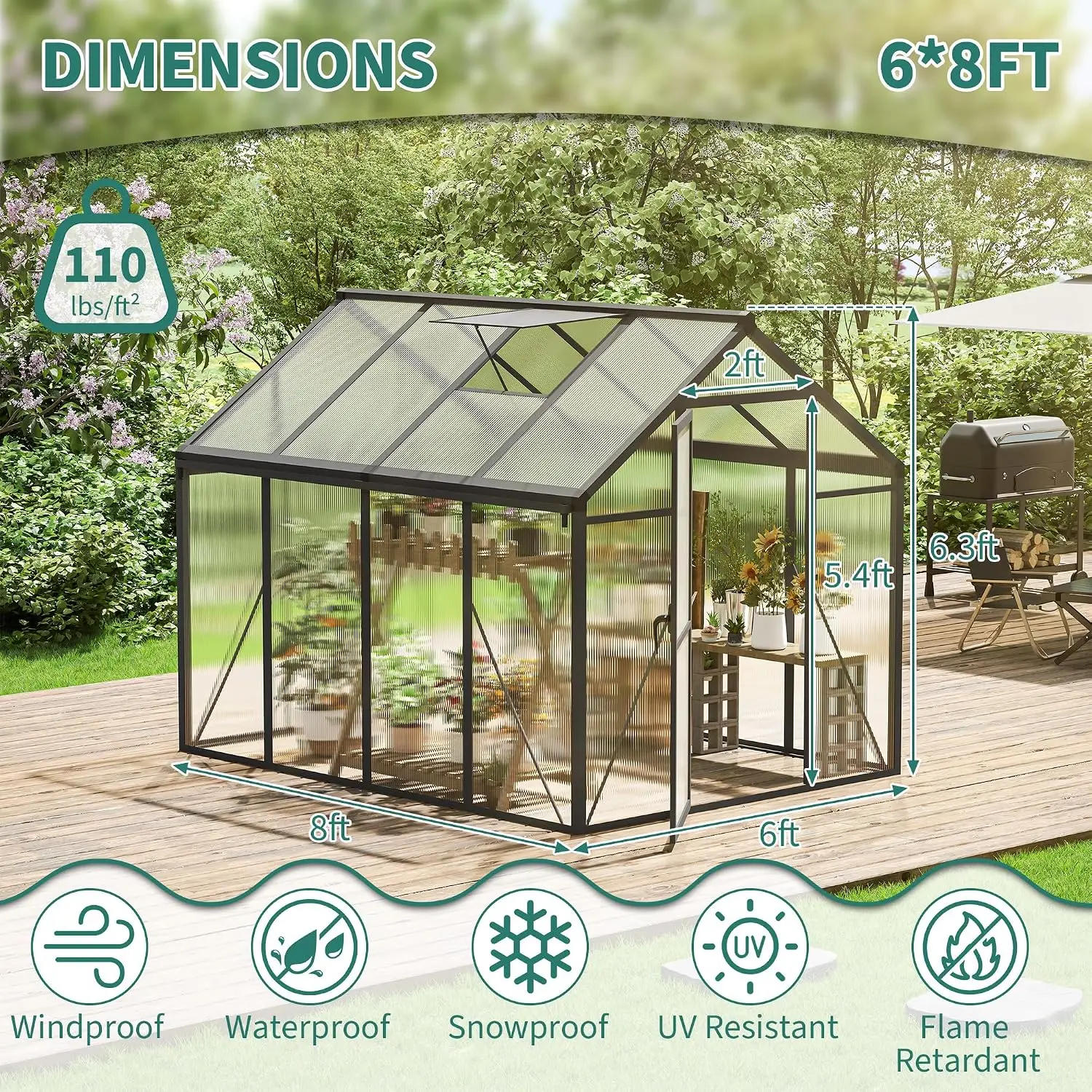 เรือนกระจกในสวนทำจากโพลีคาร์บอ - Polycarbonate Greenhouse Aluminum Frame บทวิจารณ์และราคา