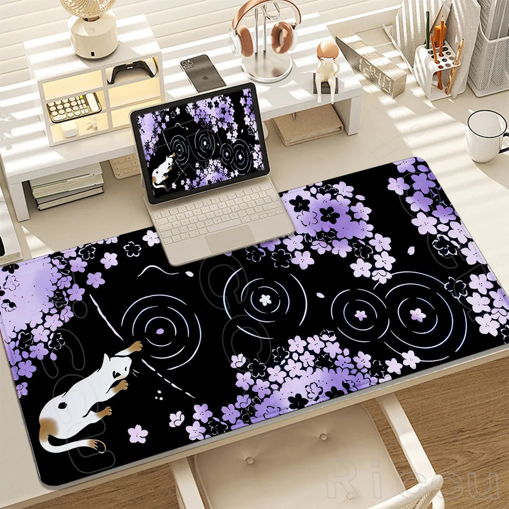

XXL HD print Japan Cherry Blossom Cat Mouse Pad Laptops Gaming Desk mat Sakura Mousepad Office Carpet Gamer Keyboard Computer