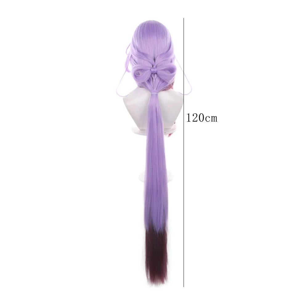 Purple Gradient Long Curly Cosplay Wig with Messy Bangs Synthetic Hair Anime Role Play Costume Party Accessory for Women Girls