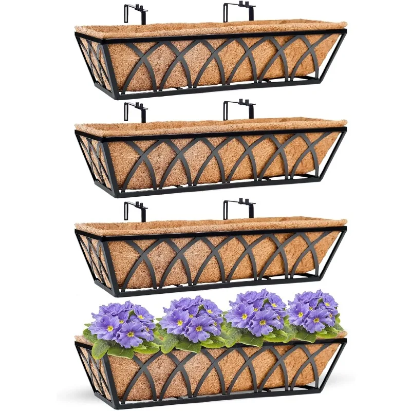 

HFHOME 24-дюймовый плантатор для окон с подкладкой из кокосового волокна, 24-дюймовый контейнер для окон диаметром с кокосовыми вкладышами, черная металлическая подвеска