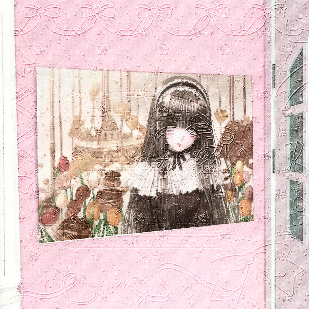 ゴシック Sweet Lolita Tapestry, Anime Girl with Ruffled Lace Collar & Chocolate Print Wall Cloth, Visual Kei Style Room Decor for Ae