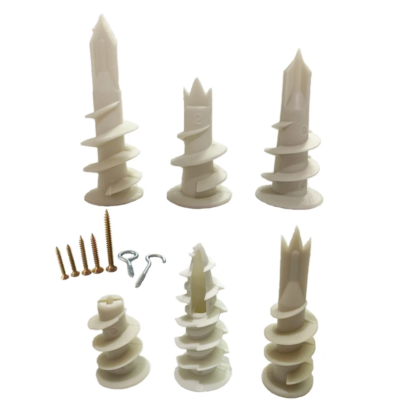 20pcs Plastic expansion pipe Plugs self drilling Nylon Anchor screw set for gypsum Plasterboard Fixings Curtain Drywall Tool